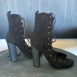 LILIANA Black Open Toed Strapped Ankle Booties